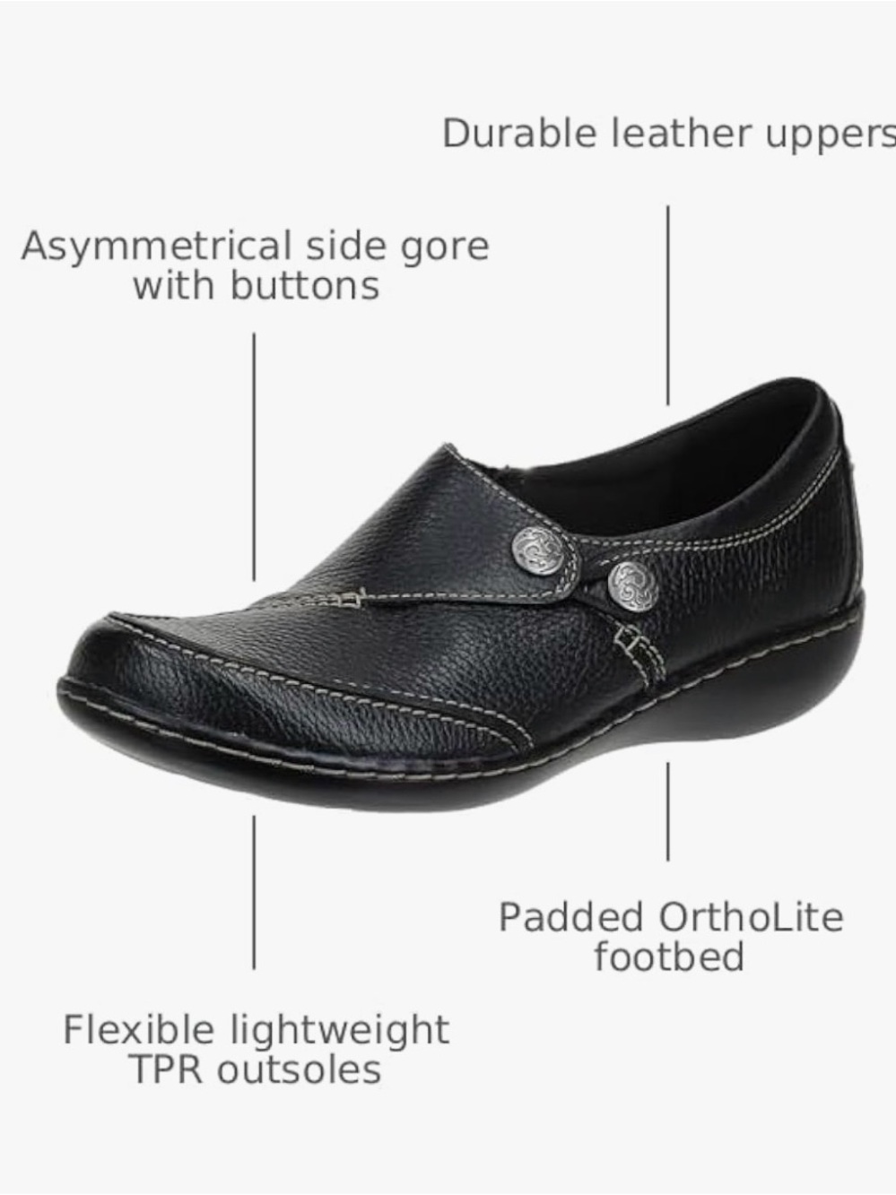 Clarks Black Leather Casual Slip-On Flats - Picture 5 of 5